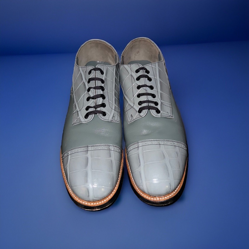 Stacy Adams Oxford Gray Leather Croc Print Cap Toe Lace Up Mens Shoes‎ 12D